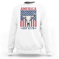 Funny 4th Of July Western Sweatshirt America EST 1776 Long Horn Skull - Wonder Print Shop