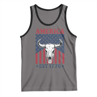 Funny 4th Of July Western Tank Top America EST 1776 Long Horn Skull - Wonder Print Shop