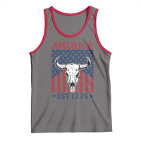 Funny 4th Of July Western Tank Top America EST 1776 Long Horn Skull - Wonder Print Shop