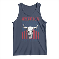 Funny 4th Of July Western Tank Top America EST 1776 Long Horn Skull - Wonder Print Shop