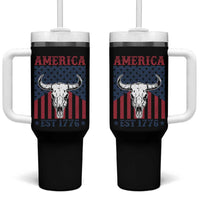 Funny 4th Of July Western Tumbler With Handle America EST 1776 Long Horn Skull - Wonder Print Shop