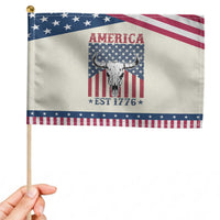 Funny 4th Of July Western Patriotic Handheld Flag America EST 1776 Long Horn Skull