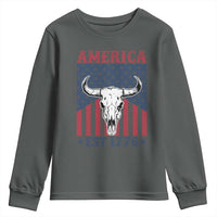 Funny 4th Of July Western Youth Sweatshirt America EST 1776 Long Horn Skull - Wonder Print Shop