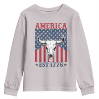Funny 4th Of July Western Youth Sweatshirt America EST 1776 Long Horn Skull - Wonder Print Shop