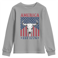 Funny 4th Of July Western Youth Sweatshirt America EST 1776 Long Horn Skull - Wonder Print Shop