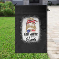 Funny 4th Of July Red White And Blonde Garden Flag Messy Bun Girl American Flag Sunglasses - Wonder Print Shop
