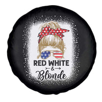 Funny  4th Of July Red White And Blonde Spare Tire Cover Messy Bun Girl American Flag Sunglasses - Wonder Print Shop