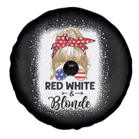 Funny  4th Of July Red White And Blonde Spare Tire Cover Messy Bun Girl American Flag Sunglasses - Wonder Print Shop