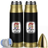 Funny 4th Of July Red White And Blonde Bullet Tumbler Messy Bun Girl American Flag Sunglasses - Wonder Print Shop