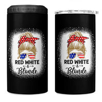 Funny 4th Of July Red White And Blonde 4 in 1 Can Cooler Tumbler Messy Bun Girl American Flag Sunglasses - Wonder Print Shop
