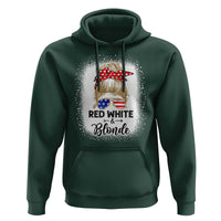 Funny 4th Of July Red White And Blonde Hoodie Messy Bun Girl American Flag Sunglasses - Wonder Print Shop