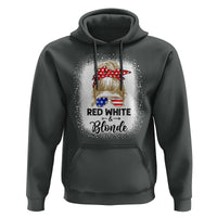 Funny 4th Of July Red White And Blonde Hoodie Messy Bun Girl American Flag Sunglasses - Wonder Print Shop