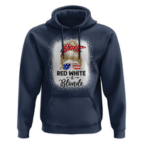 Funny 4th Of July Red White And Blonde Hoodie Messy Bun Girl American Flag Sunglasses - Wonder Print Shop