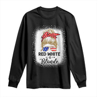 Funny 4th Of July Red White And Blonde Long Sleeve Shirt Messy Bun Girl American Flag Sunglasses - Wonder Print Shop
