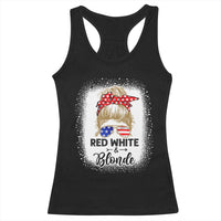 Funny 4th Of July Red White And Blonde Racerback Tank Top Messy Bun Girl American Flag Sunglasses - Wonder Print Shop
