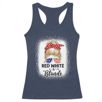 Funny 4th Of July Red White And Blonde Racerback Tank Top Messy Bun Girl American Flag Sunglasses - Wonder Print Shop