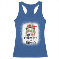 Funny 4th Of July Red White And Blonde Racerback Tank Top Messy Bun Girl American Flag Sunglasses - Wonder Print Shop