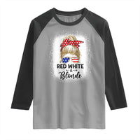 Funny 4th Of July Red White And Blonde Raglan Shirt Messy Bun Girl American Flag Sunglasses - Wonder Print Shop