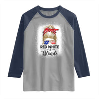 Funny 4th Of July Red White And Blonde Raglan Shirt Messy Bun Girl American Flag Sunglasses - Wonder Print Shop