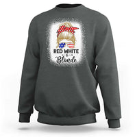 Funny 4th Of July Red White And Blonde Sweatshirt Messy Bun Girl American Flag Sunglasses - Wonder Print Shop