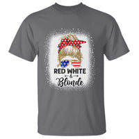 Funny 4th Of July Red White And Blonde T Shirt Messy Bun Girl American Flag Sunglasses - Wonder Print Shop