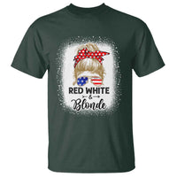 Funny 4th Of July Red White And Blonde T Shirt Messy Bun Girl American Flag Sunglasses - Wonder Print Shop