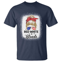 Funny 4th Of July Red White And Blonde T Shirt Messy Bun Girl American Flag Sunglasses - Wonder Print Shop