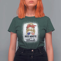 Funny 4th Of July Red White And Blonde T Shirt For Women Messy Bun Girl American Flag Sunglasses - Wonder Print Shop