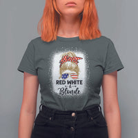 Funny 4th Of July Red White And Blonde T Shirt For Women Messy Bun Girl American Flag Sunglasses - Wonder Print Shop