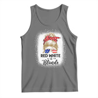 Funny 4th Of July Red White And Blonde Tank Top Messy Bun Girl American Flag Sunglasses - Wonder Print Shop