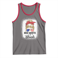 Funny 4th Of July Red White And Blonde Tank Top Messy Bun Girl American Flag Sunglasses - Wonder Print Shop