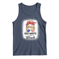 Funny 4th Of July Red White And Blonde Tank Top Messy Bun Girl American Flag Sunglasses - Wonder Print Shop