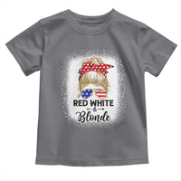 Funny 4th Of July Red White And Blonde Toddler T Shirt Messy Bun Girl American Flag Sunglasses - Wonder Print Shop