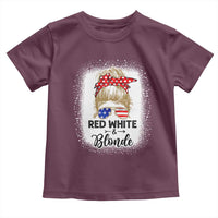 Funny 4th Of July Red White And Blonde Toddler T Shirt Messy Bun Girl American Flag Sunglasses - Wonder Print Shop