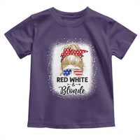 Funny 4th Of July Red White And Blonde Toddler T Shirt Messy Bun Girl American Flag Sunglasses - Wonder Print Shop