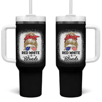 Funny 4th Of July Red White And Blonde Tumbler With Handle Messy Bun Girl American Flag Sunglasses - Wonder Print Shop