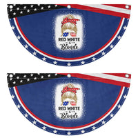 Funny 4th Of July Red White And Blonde Patriotic Fan Flag Messy Bun Girl American Flag Sunglasses