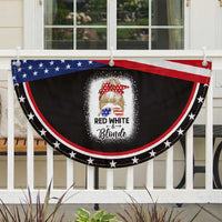 Funny 4th Of July Red White And Blonde Patriotic Fan Flag Messy Bun Girl American Flag Sunglasses