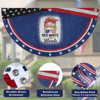 Funny 4th Of July Red White And Blonde Patriotic Fan Flag Messy Bun Girl American Flag Sunglasses
