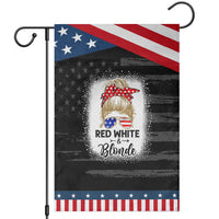 Funny 4th Of July Red White And Blonde Garden Flag Messy Bun Girl American Flag Sunglasses