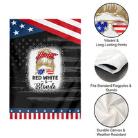 Funny 4th Of July Red White And Blonde Garden Flag Messy Bun Girl American Flag Sunglasses