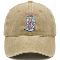 Funny 4th Of July Country Cowgirl Washed Cotton Baseball Cap American Girly Western Cowboy Boots TS11