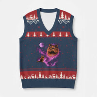 Princess Cat Howling To The Moon Vintage 90s Nature V-Neck Knit Sweater Vest