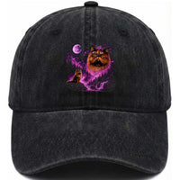 Princess Cat Howling To The Moon Vintage 90s Nature Washed Cotton Baseball Cap