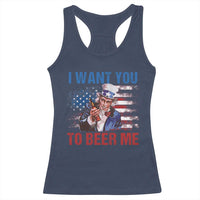 Funny Uncle Sam Racerback Tank Top I Want You To Beer Me American Flag - Wonder Print Shop