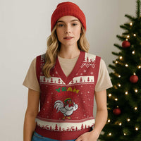 Jamaica Chicken V-Neck Knit Sweater Vest Yeah Mon Jamaican Rastacap - Wonder Print Shop