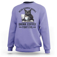 Funny Reading Cat Sweatshirt Read Banned Books Drink Coffee Fight Evil BookWorm - Wonder Print Shop