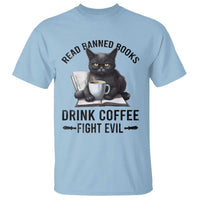 Funny Reading Cat T Shirt Read Banned Books Drink Coffee Fight Evil BookWorm - Wonder Print Shop