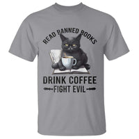 Funny Reading Cat T Shirt Read Banned Books Drink Coffee Fight Evil BookWorm - Wonder Print Shop