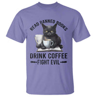 Funny Reading Cat T Shirt Read Banned Books Drink Coffee Fight Evil BookWorm - Wonder Print Shop